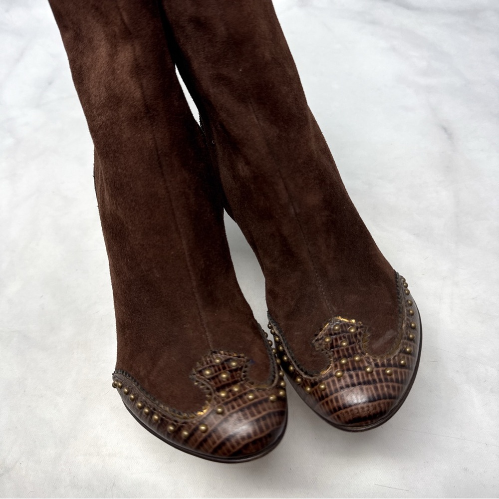 NEW Giuseppe Zanotti Vicini Vintage Y2K Suede Western Studded Heeled Ankle Boots - Picture 6 of 15